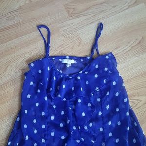 💎love,fire Blue&White polkadot ruffled tank